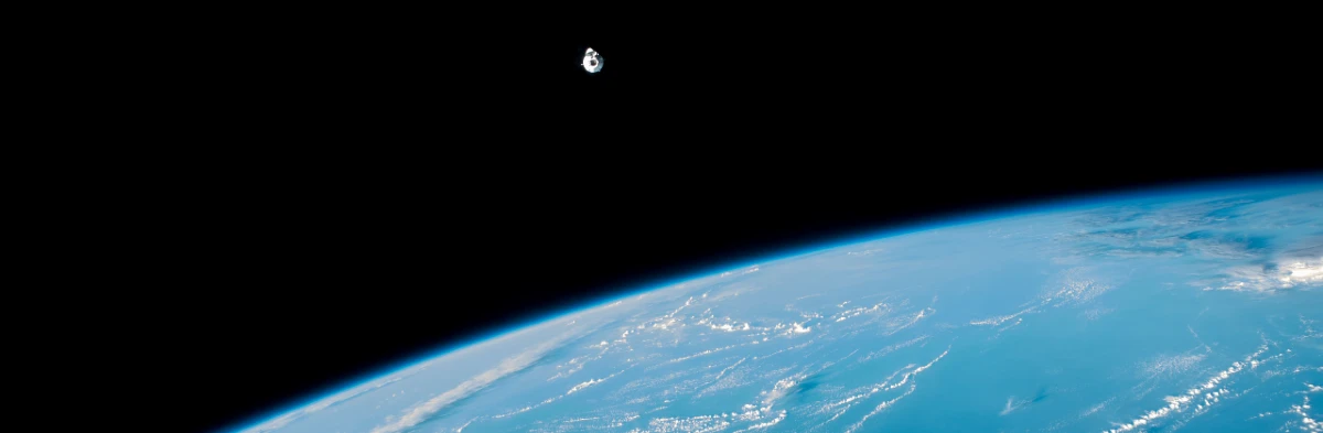 Space craft photographed floating in low earth orbit