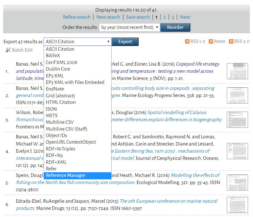 Exporting results from Strathprints